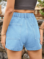High Waist Denim Shorts with Pockets - Delanoir