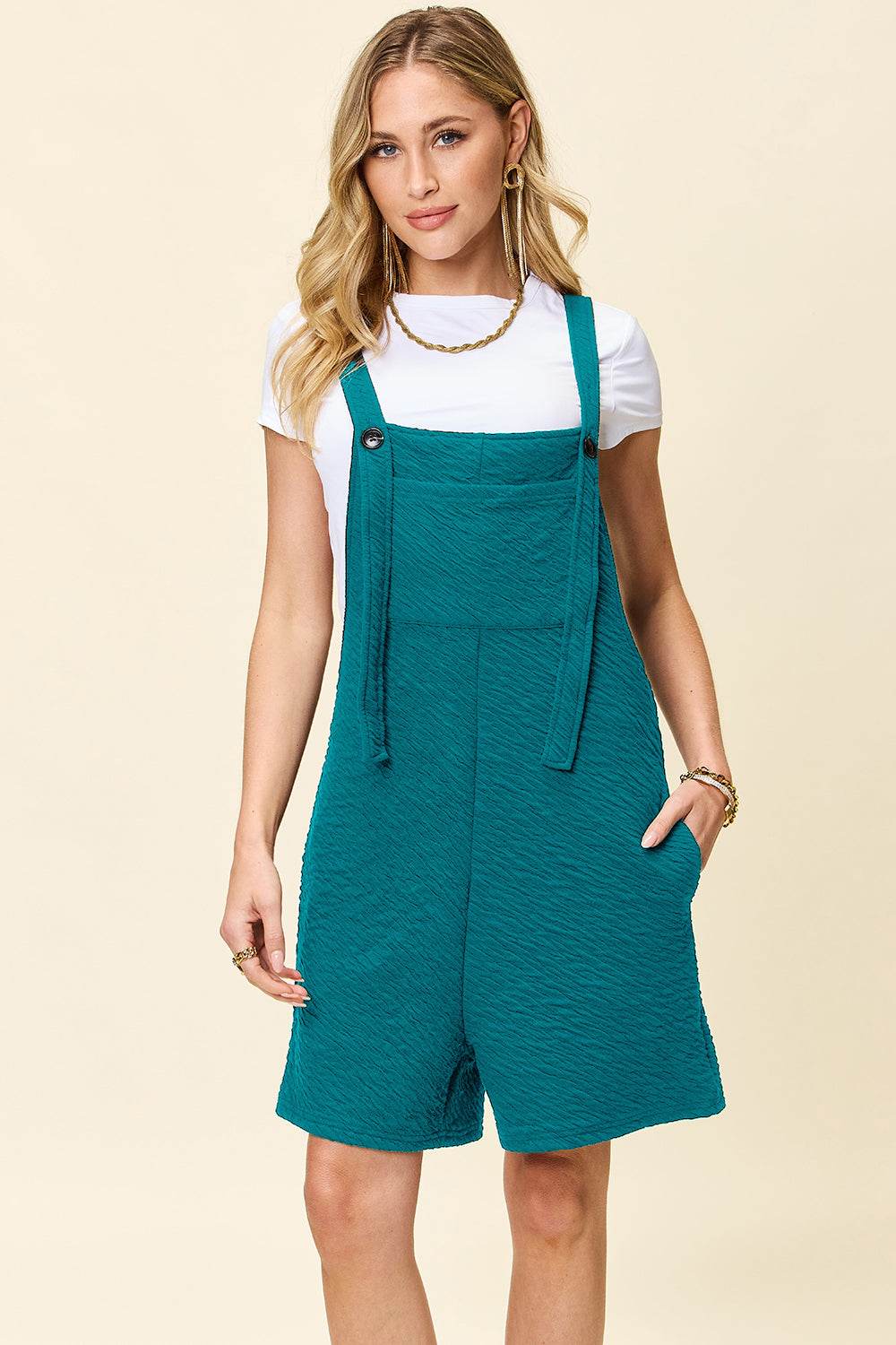 Double Take Full Size Texture Square Neck Romper - Delanoir