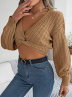 Twisted Cable-Knit V-Neck Sweater - Delanoir