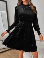 Glitter Mock Neck Long Sleeve Mini Dress - Delanoir