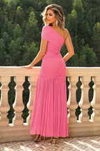 One-Shoulder Ruched Maxi Dress - Delanoir