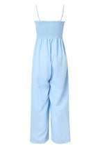 Smocked Spaghetti Strap Wide Leg Jumpsuit - Delanoir