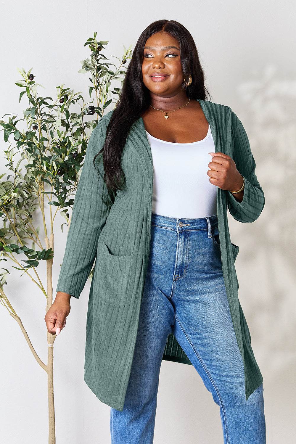 Basic Bae Full Size Hooded Sweater Cardigan - Delanoir