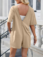 Lovelet Backless Round Neck Half Sleeve Romper - Delanoir
