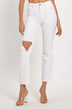 RISEN Full Size Distressed Cropped Straight Jeans - Delanoir