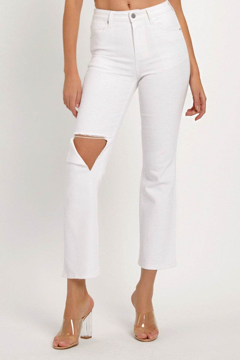 RISEN Full Size Distressed Cropped Straight Jeans - Delanoir