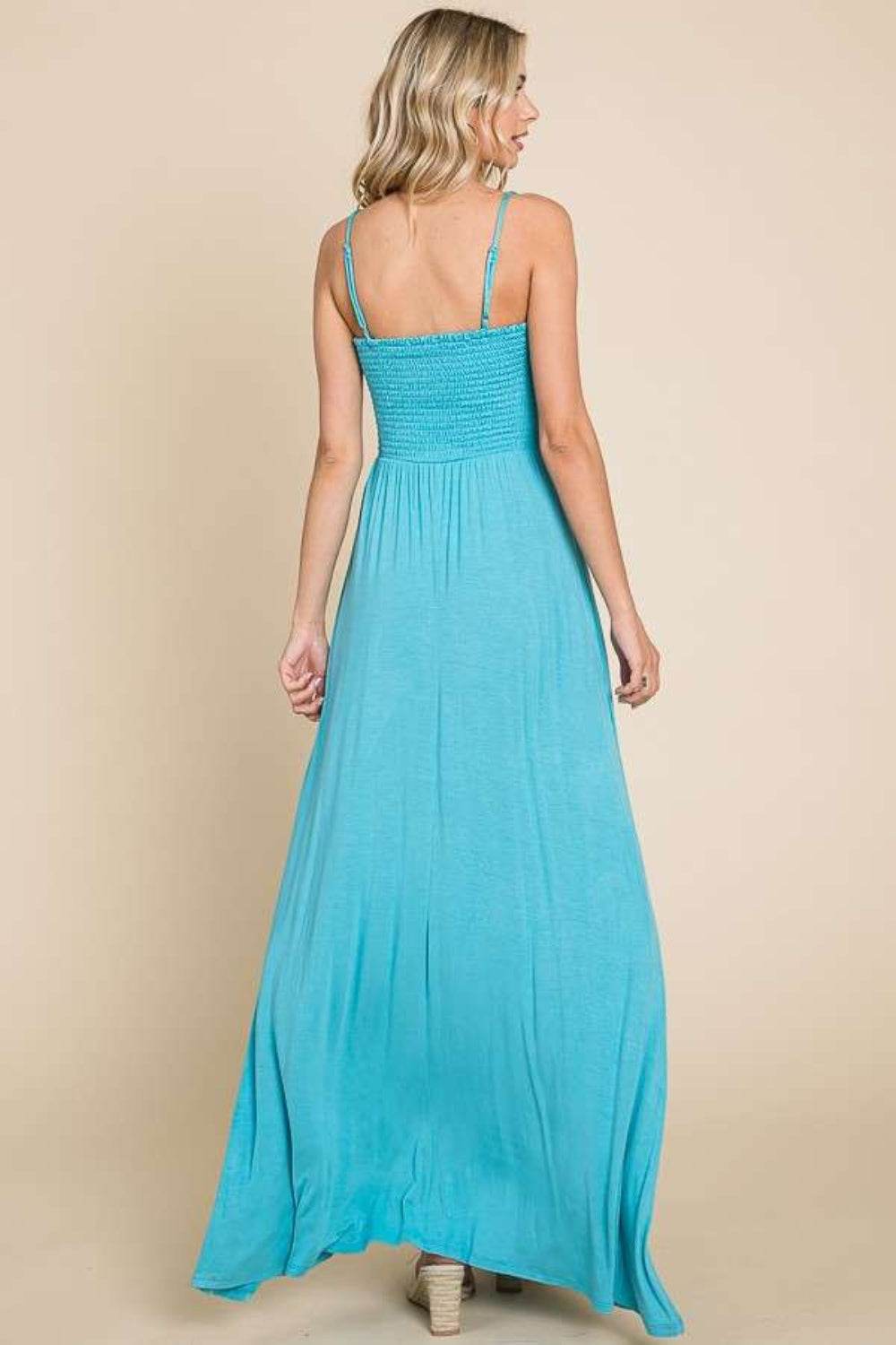 Culture Code Full Size Smocked Cami Maxi Dress with Pockets - Delanoir