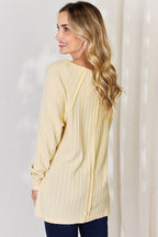 Basic Bae Full Size Ribbed Round Neck Slit T-Shirt - Delanoir