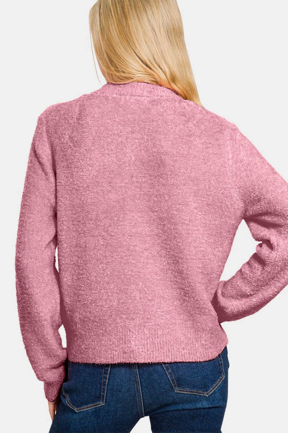 Zenana Button Down Long Sleeve Sweater Cardigan - Delanoir