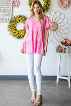 Heimish Full Size Leopard Ruffle Trim Short Sleeve Top - Delanoir