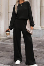 Round Neck Long Sleeve Jumpsuit - Delanoir