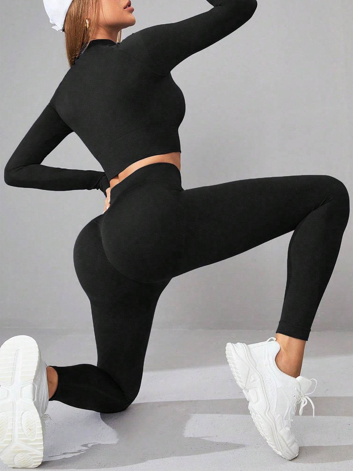 Mock Neck Long Sleeve Top and Leggings Active Set - Delanoir