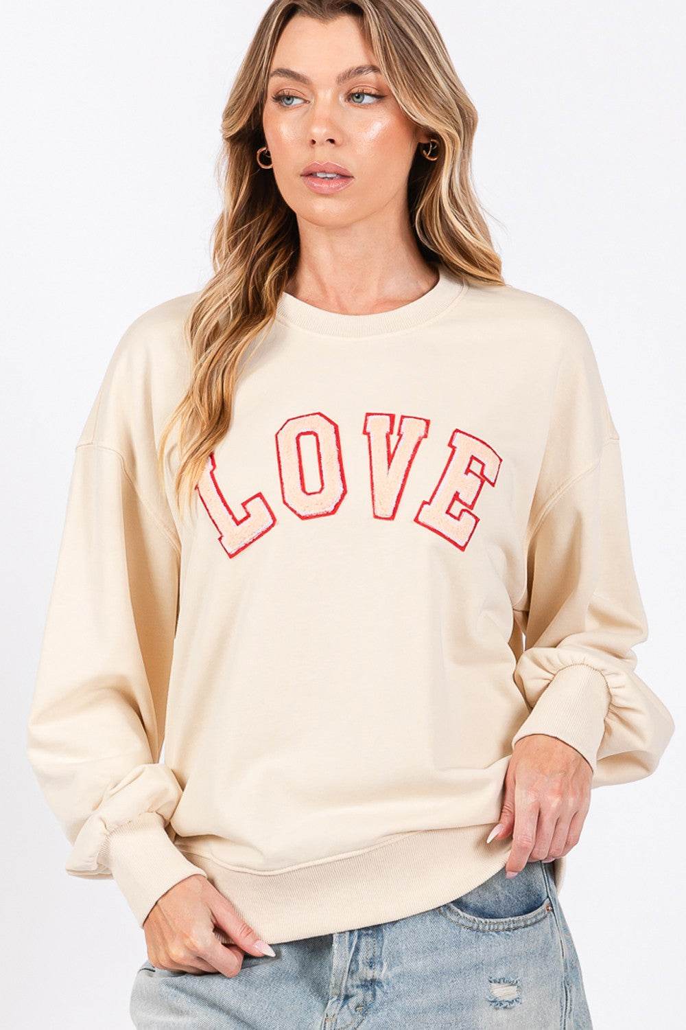 SAGE + FIG LOVE Path Applique Drop Shoulder Sweatshirt - Delanoir