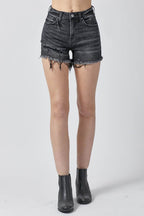 RISEN Raw Hem Denim Shorts with Pockets - Delanoir
