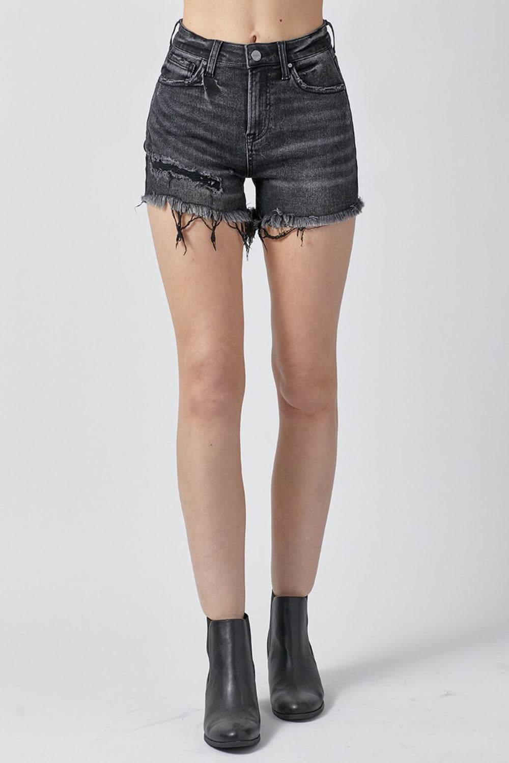 RISEN Raw Hem Denim Shorts with Pockets - Delanoir