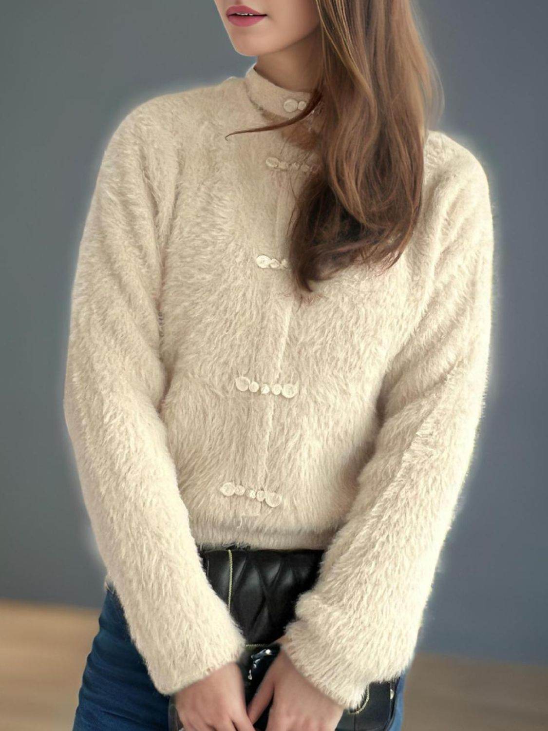 Cutout Knot Button Long Sleeve Cardigan - Delanoir