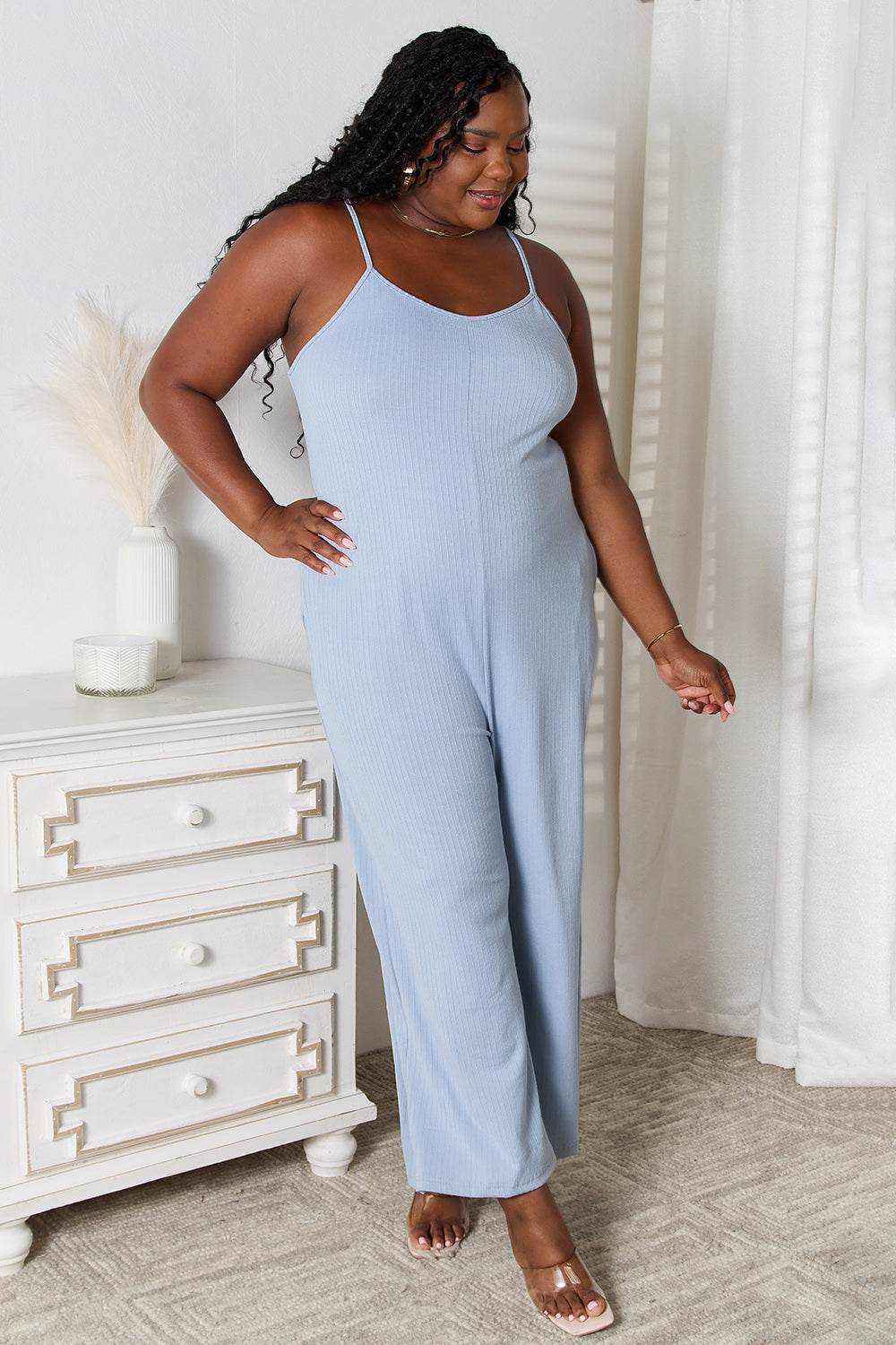 Basic Bae Full Size Spaghetti Strap V-Neck Jumpsuit - Delanoir