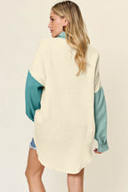 Double Take Full Size Pocketed Texture Button Up Shirt - Delanoir
