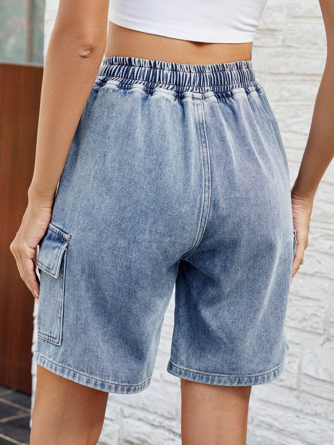 Drawstring Denim Shorts with Pockets - Delanoir