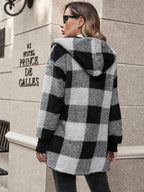 Plaid Long Sleeve Hooded Coat - Delanoir