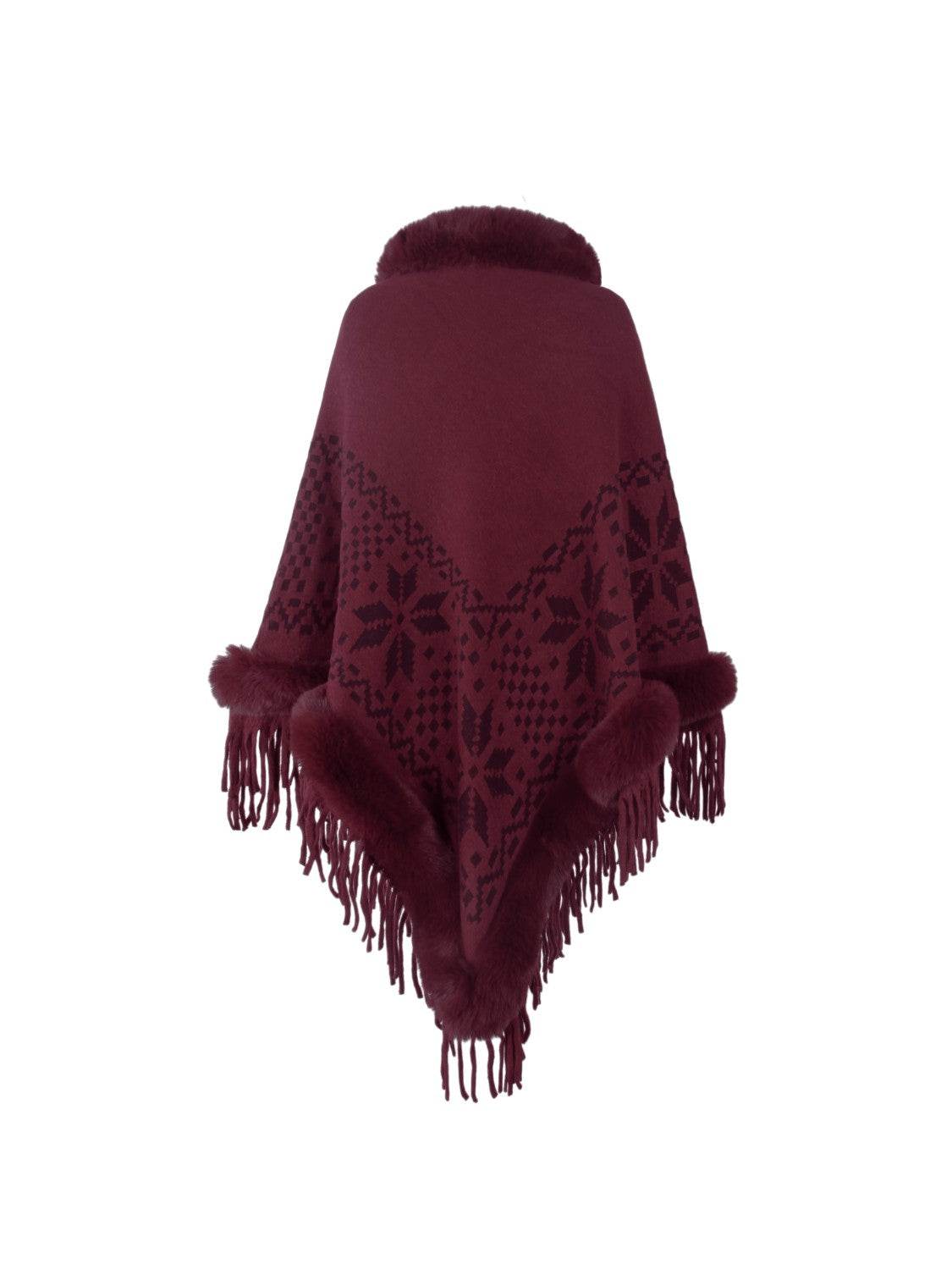 Fringe Geometric Cape Sleeve Poncho - Delanoir