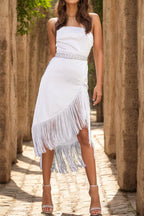 Fringe High-Low Square Neck Cami Dress - Delanoir