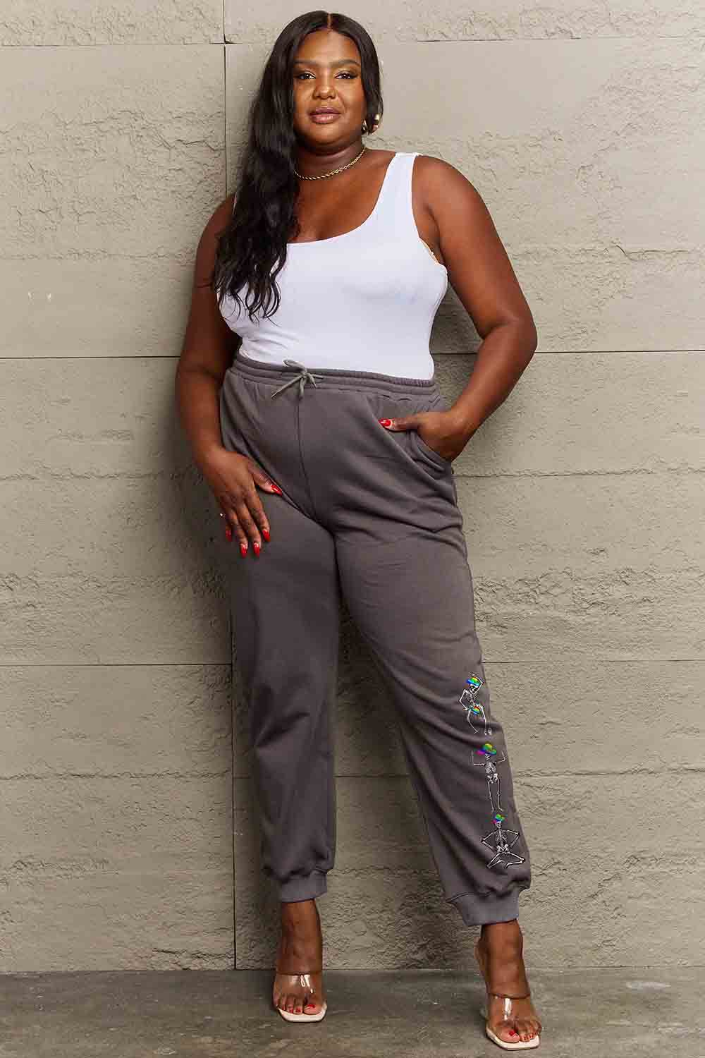 Simply Love Full Size SKELETON Graphic Sweatpants - Delanoir