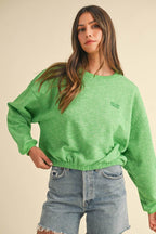 Mable Round Neck Letter Embroidery Crop Sweatshirt - Delanoir