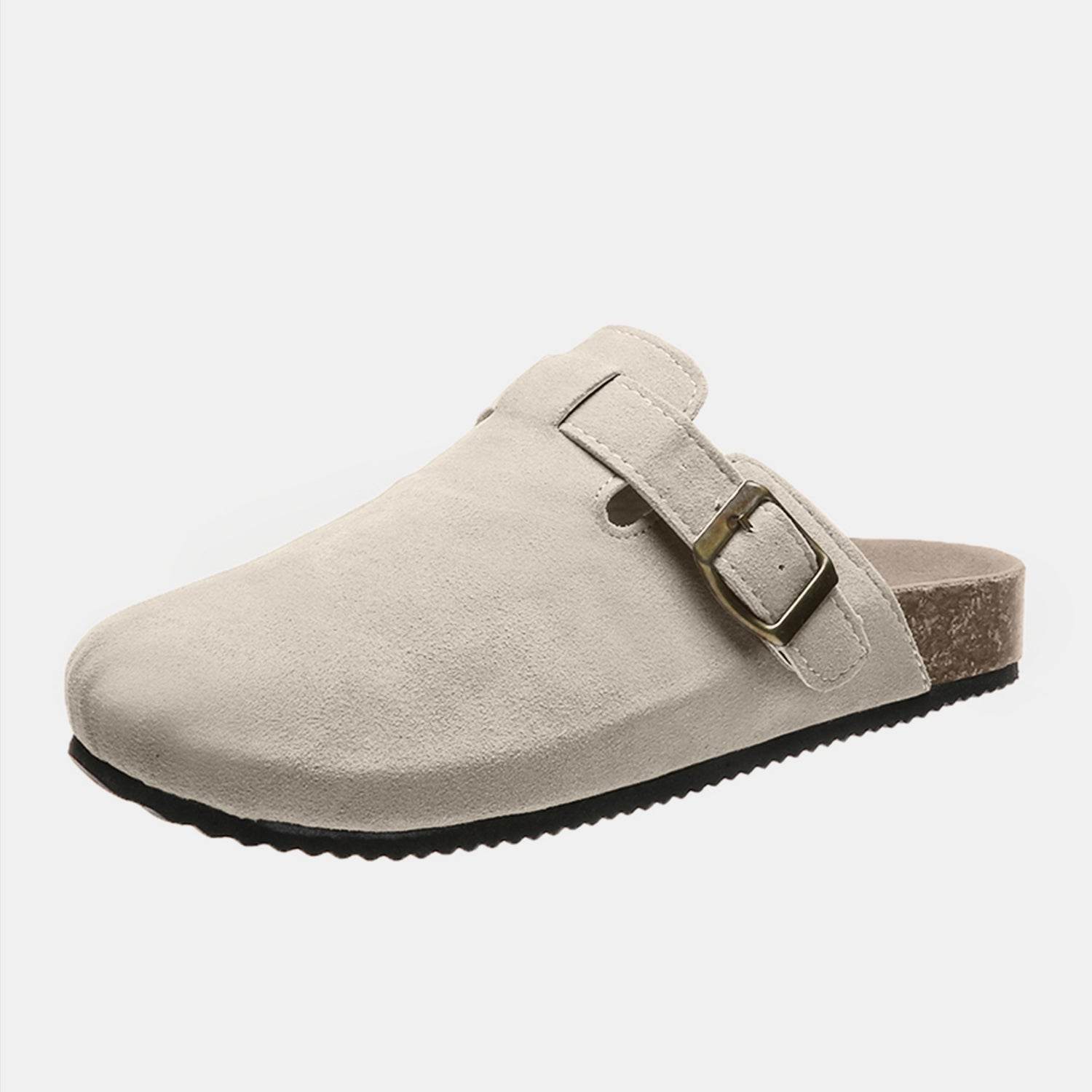 Suede Closed Toe Buckle Slide - Delanoir