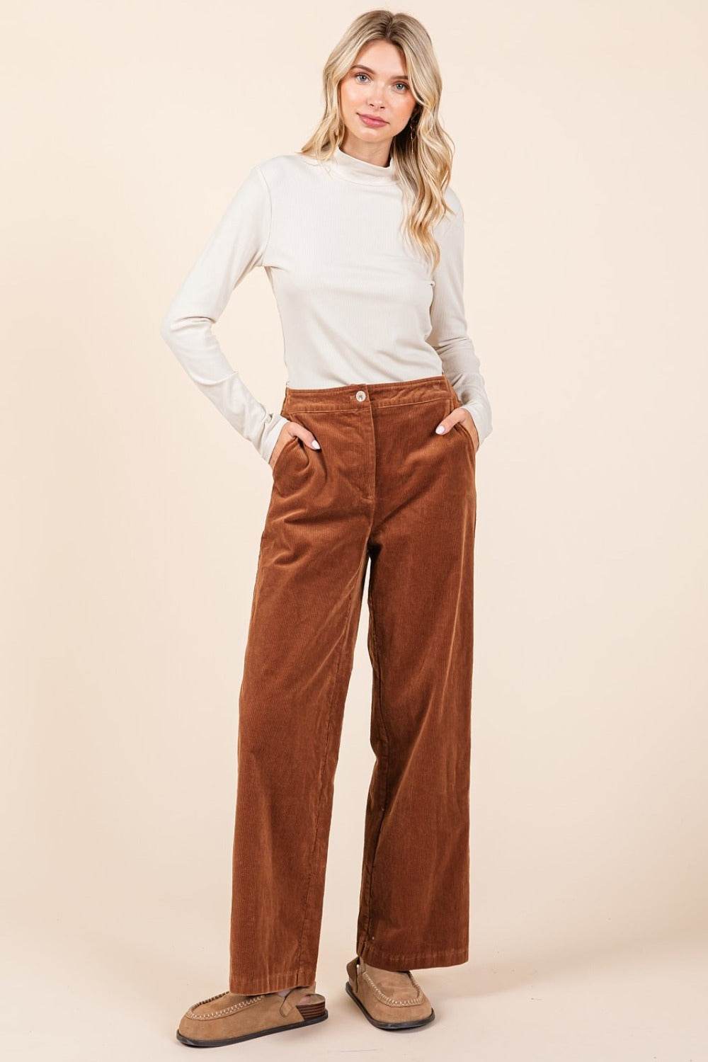 Mittoshop Corduroy Back Elastic Waist Pants - Delanoir