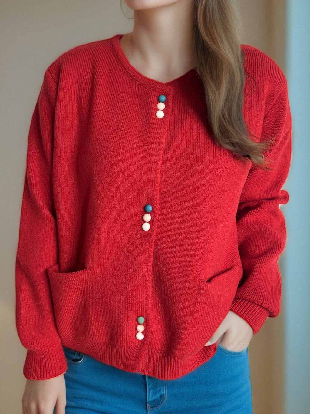 Button Down Long Sleeve Cardigan with Pockets - Delanoir