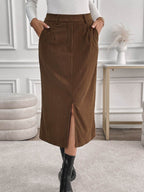 Perfee Slit Midi Skirt with Pockets - Delanoir