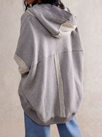 Exposed Seam Open Front Batwing Sleeve Hooded Cardigan - Delanoir