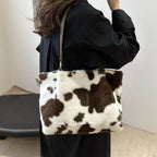 Cow Print Furry Tote Bag - Delanoir