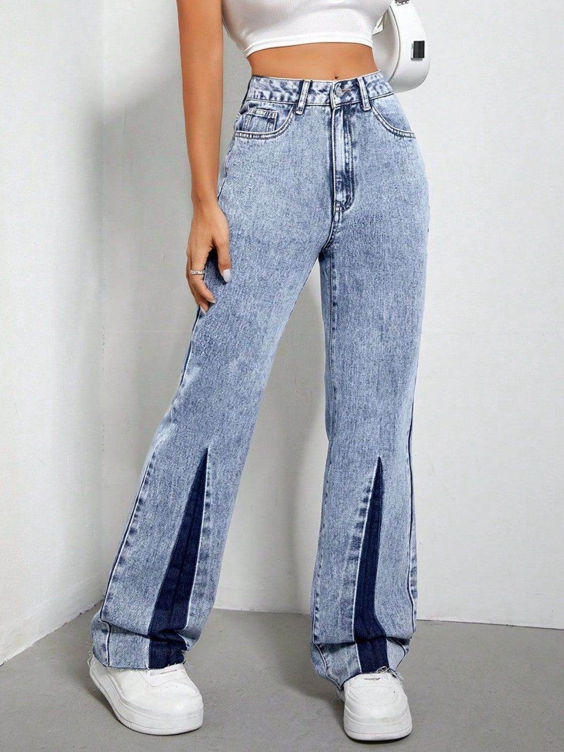 Contrast Bootcut Jeans with Pockets - Delanoir