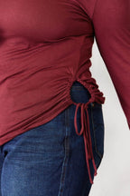 Culture Code Full Size Drawstring Round Neck Long Sleeve Top - Delanoir