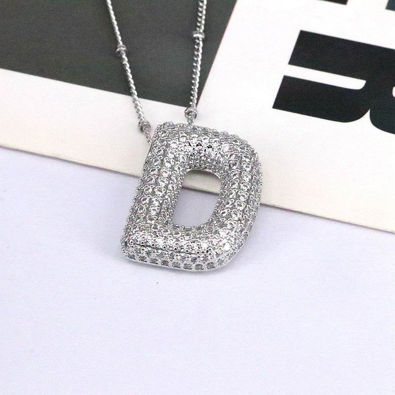 Copper Inlaid Zircon Letter Pendant Necklace - Delanoir