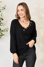 Zenana Buttoned Long Sleeve Blouse - Delanoir