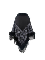 Fringe Geometric Cape Sleeve Poncho - Delanoir