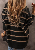 Striped Button Down Long Sleeve Cardigan - Delanoir