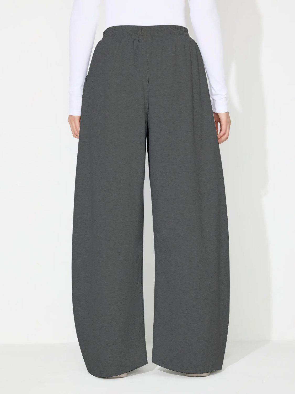 Elastic Waist Wide Leg Pants with Pockets - Delanoir