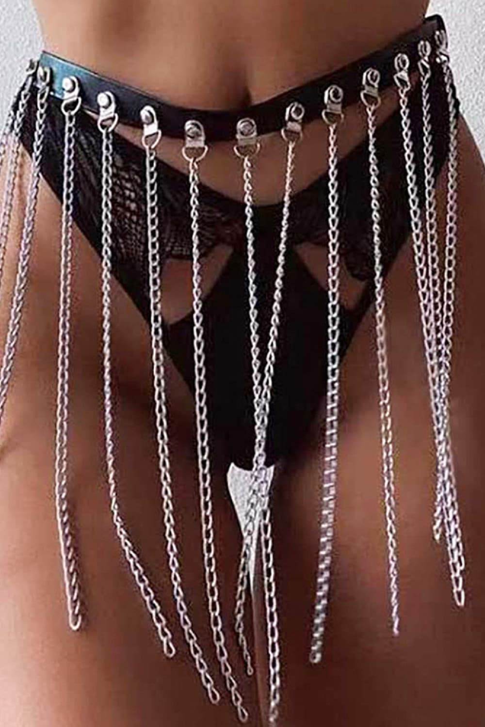 Fringed Chain PU Leather Belt - Delanoir