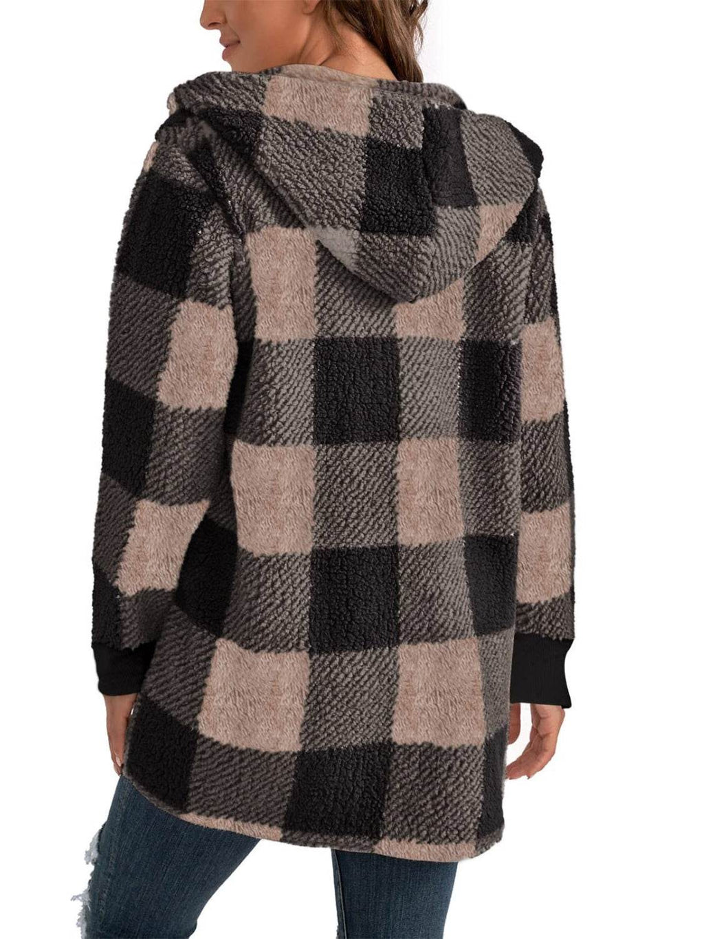 Plaid Long Sleeve Hooded Coat - Delanoir
