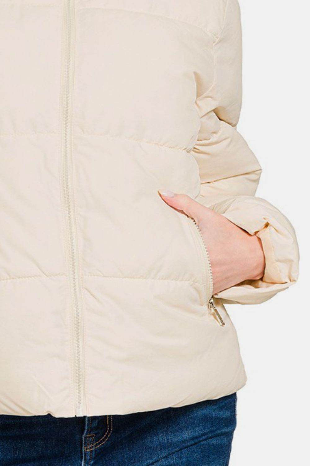 Zenana Zip Up Turtleneck Puffer Jacket with Pockets - Delanoir