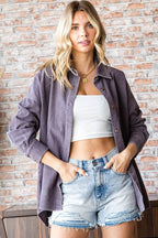 First Love Washed Corduroy Button Down Long Sleeve Shirt - Delanoir