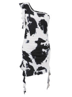 Ruffled Tie-Dye Single Shoulder Mini Dress - Delanoir
