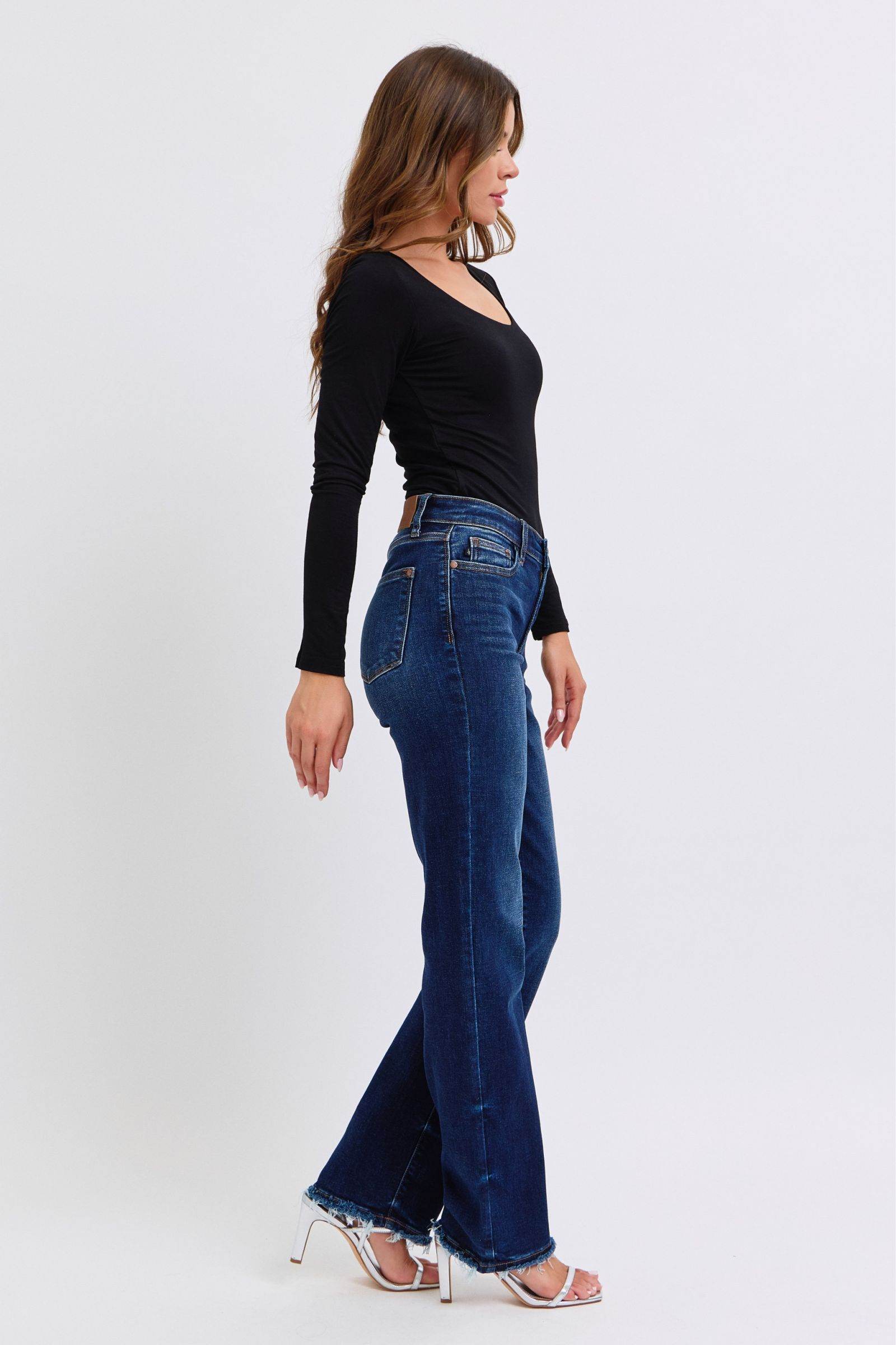 Judy Blue Full Size Raw Hem Straight Leg Jeans - Delanoir