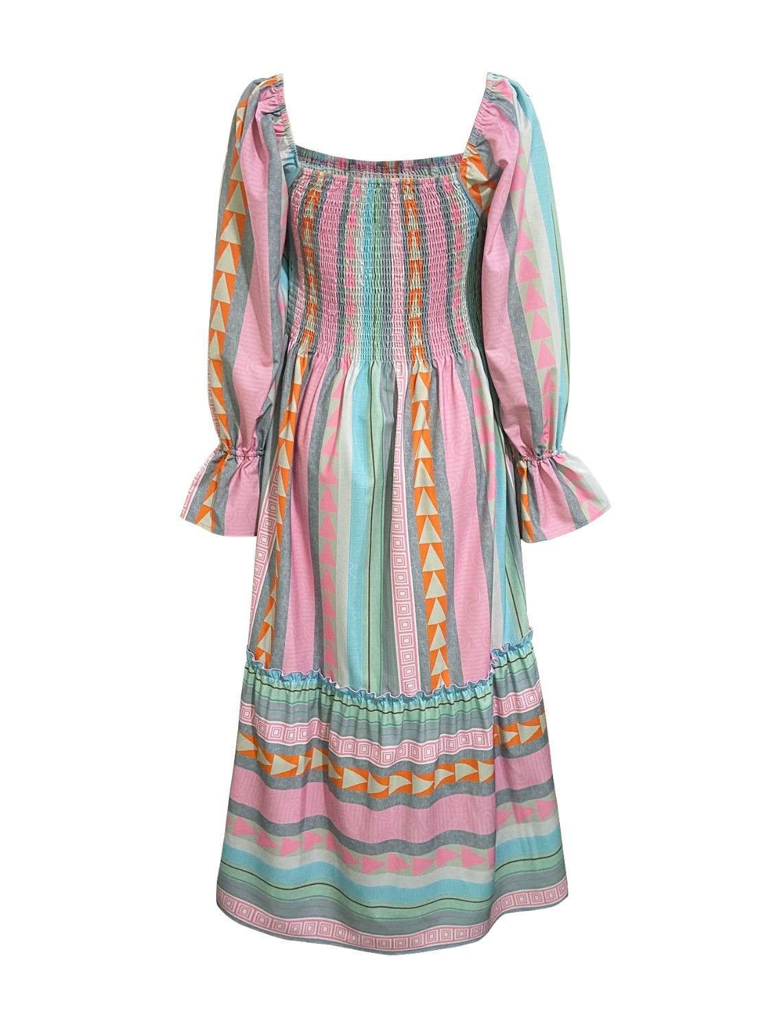 Ruffled Striped Long Sleeve Dress - Delanoir