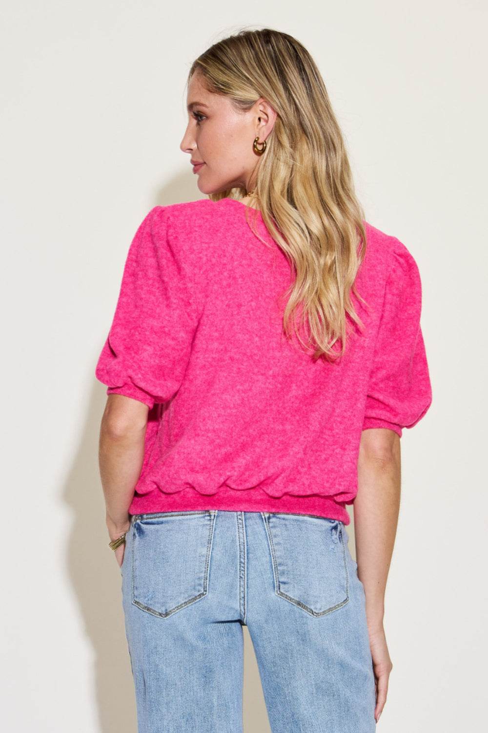 Zenana Round Neck Lantern Half Sleeve Sweater - Delanoir