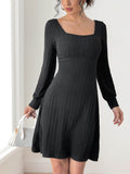 Perfee Butterfly Square Neck Long Sleeve Dress - Delanoir